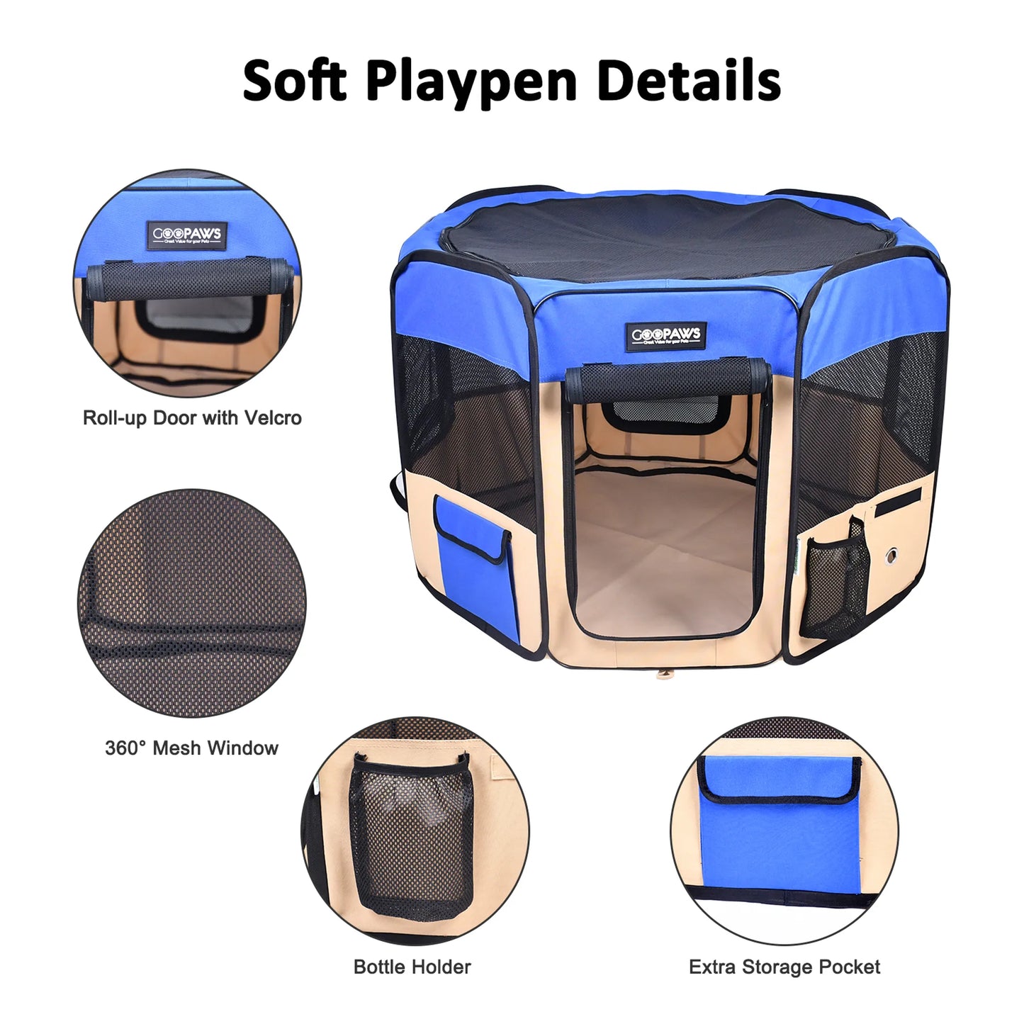 JESPET Pet Dog Playpens 36", 45" & 61" Portable Soft Dog Exercise Pen Kennel with Carry Bag