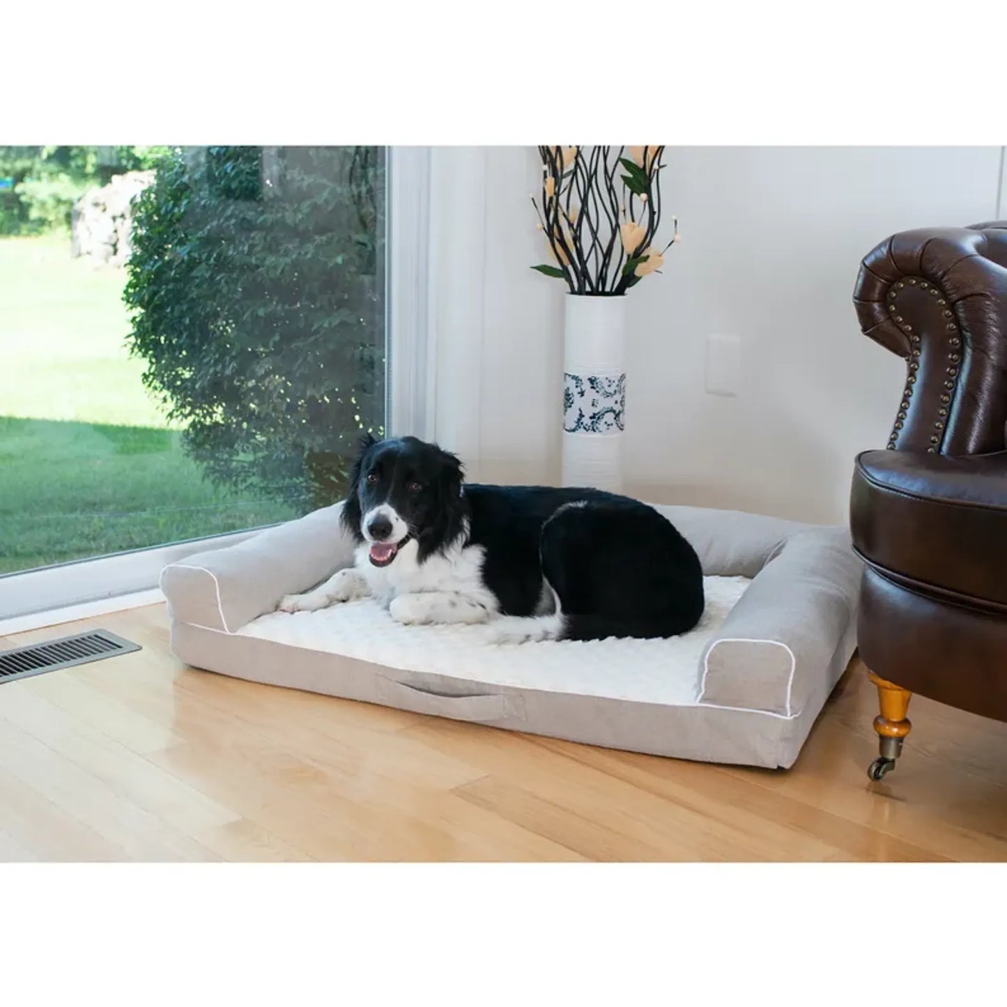 Medium Bolstered Pet Bed Cushion with Memory Foam