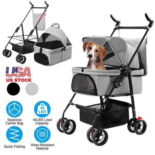 4 Wheels Pet Stroller Foldable Carrier Strolling Cart Travel
